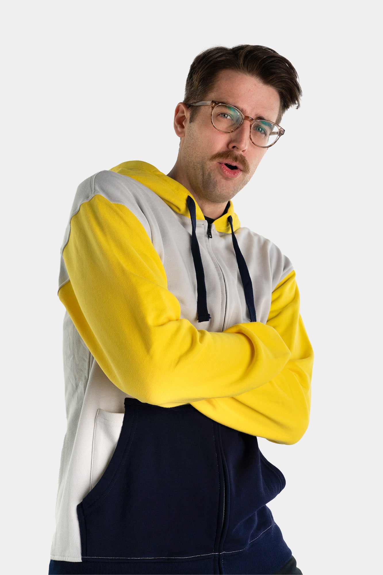 Yellow color block hoodie cheap
