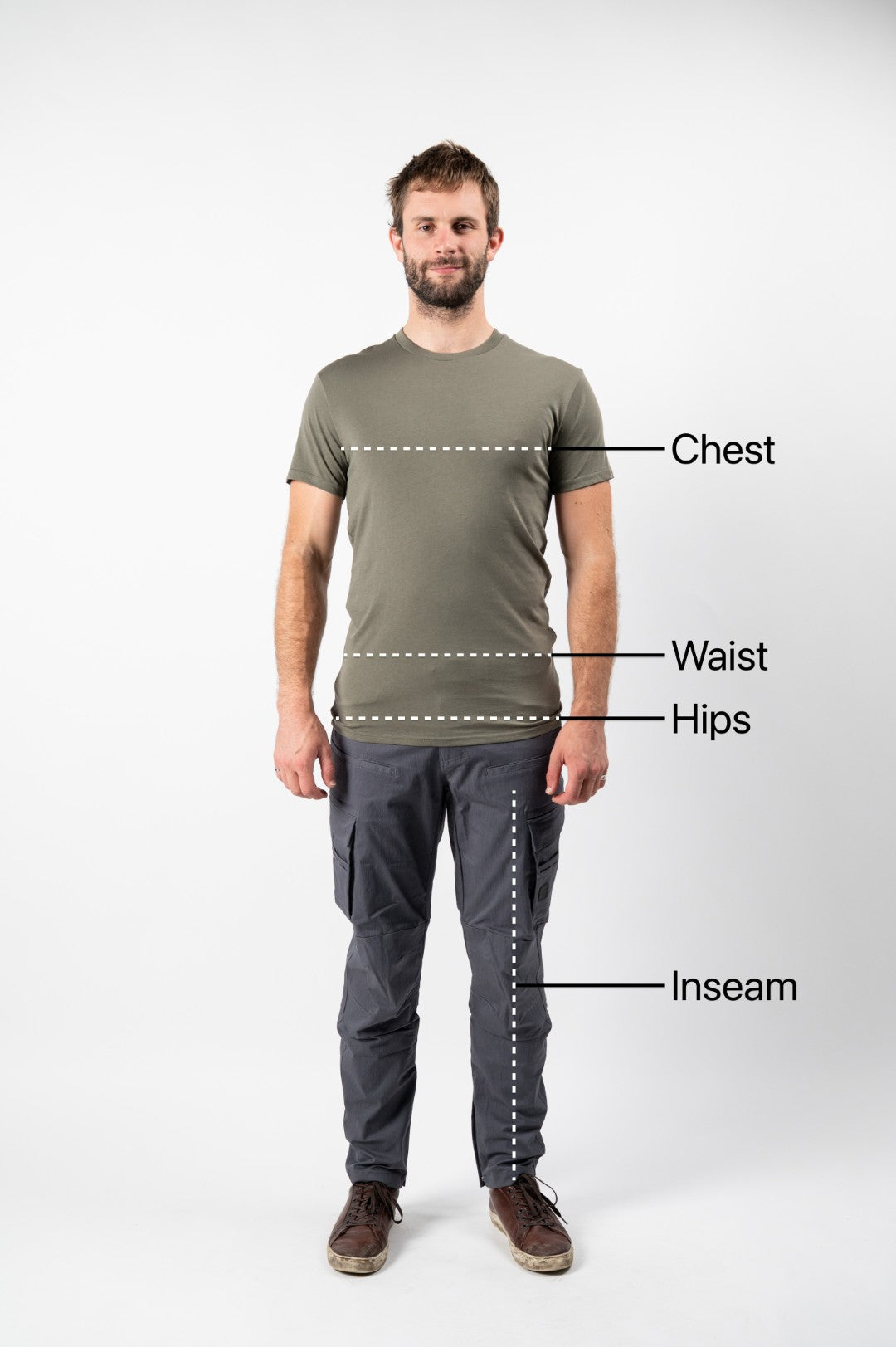 Size chart showing how to measure different measurements.